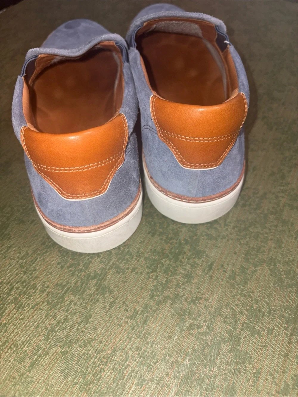 Allen Edmonds Light Blue Suede Slip-On Loafers with Tan Leather Trim